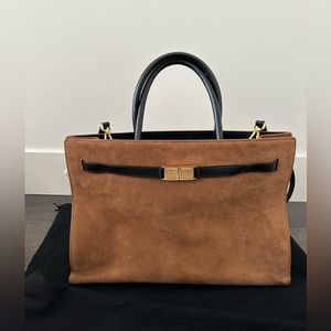 Boss Women Brown Suede Handbag with Shoulder Strap